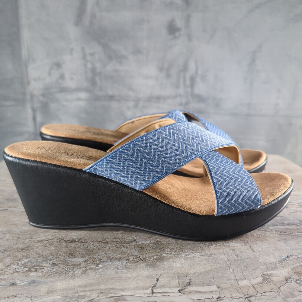Ingaro Wedge Sandals Crossfire 6394 Blue Chevron‎ Sz 10 Womens